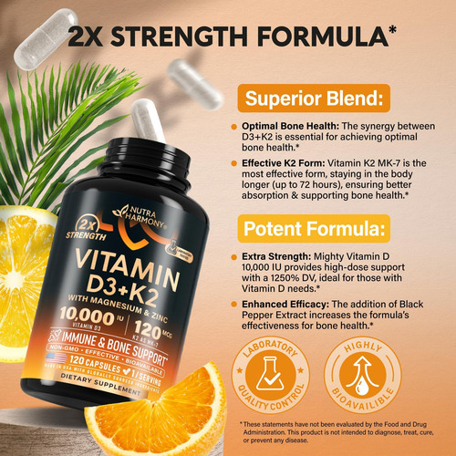 Vitamina D3 K2 - Vitamina Diu E K2 Como Mk-7 120 Mcg - Supor - Imagem 3