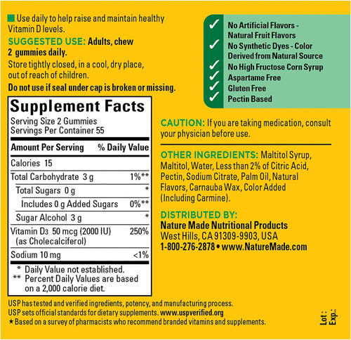 Gomas De Vitamina D3 Com Zero Açúcar Da Nature Made 2.000 Ui - Imagem 6