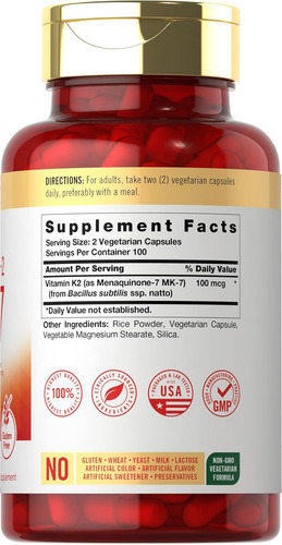 Carlyle Vitamina K2 Mk7 100mcg | 200 Cápsulas Veganas | Supl - Imagem 2