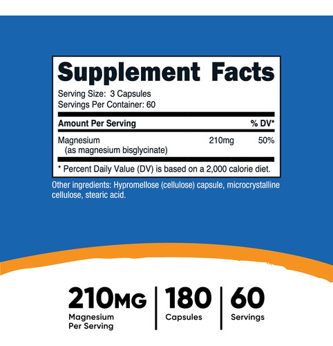 Suplemento De Glicinato De Magnésio Nutricost 180 Cápsulas - Imagem 3