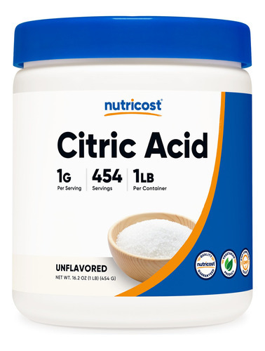 Ácido Cítrico Em Pó Nutricost 454g - 1g/porção Não Transgêni