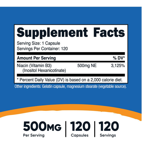Suplemento Nutricost Niacina (sem Rubor) Inositol Hexanicoti - Imagem 3