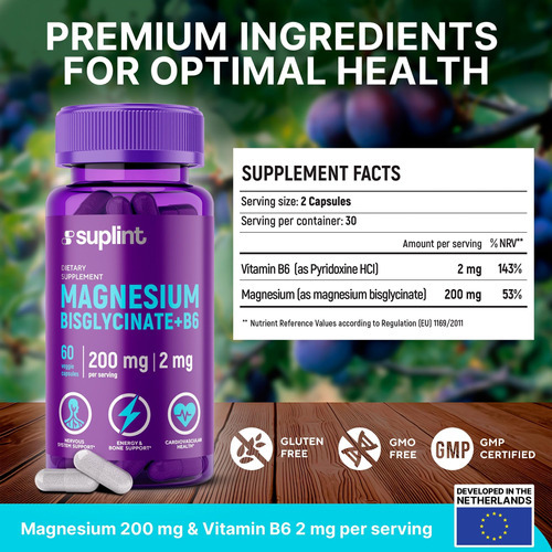Bisglicinato De Magnésio Com Vitamina B6 | Suplemento Dietét - Imagem 3