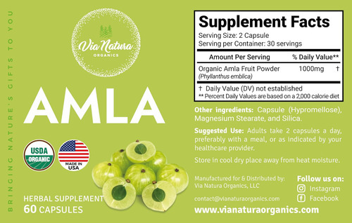 Via Natura Organics Amla Cápsulas 1000mg | Suplemento De Erv - Imagem 2