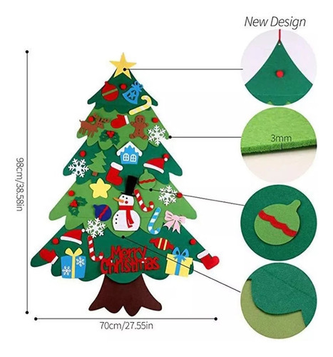 Decoração De Parede De Árvore De Natal De Feltro Diy Com Luz - Imagem 2