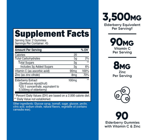 Suplemento De Gomas De Sabugueiro Nutricost Com Vitamina C E - Imagem 3