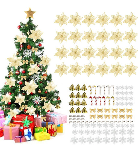Decoração De Árvore De Natal De 120 Peças Com Flores De Nata — foto 1 Decoração De Árvore De Natal De 120 Peças Com Flores De Nata