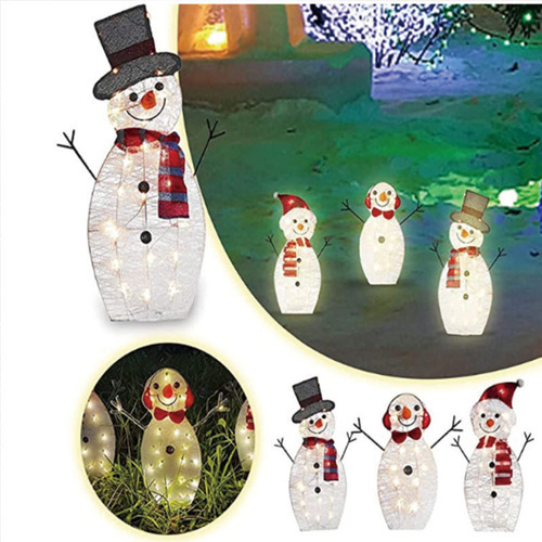 Conjunto De 3 Enfeites De Natal Com Luzes, Boneco De Neve - Imagem 3