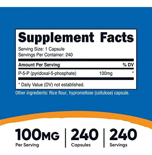 Suplemento De Vitamina B6 Nutricost P5p 100 Mg, 240 Cápsula - Imagem 2