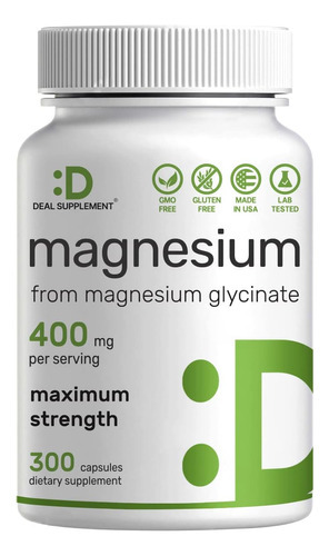 Glicinato De Magnésio 400mg | Magnésio Elemental - 300 Cápsu