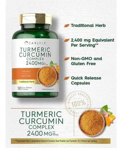 Suplemento De Curcumina De Cúrcuma Carlyle 2400 Mg | 180 Cáp - Imagem 3