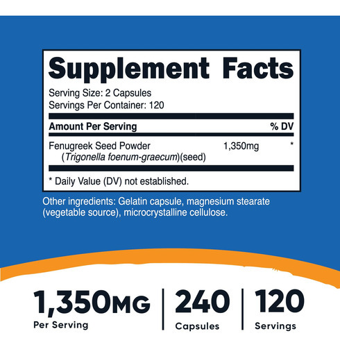 Suplemento Nutricost Fenugreek Seed 1350 Mg 240 Cápsulas - Imagem 2