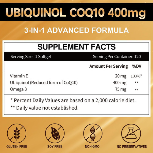 Ubiquunol Coqmg Softgels Com Vitamina E & Ômega-3, Coenzima - Imagem 2