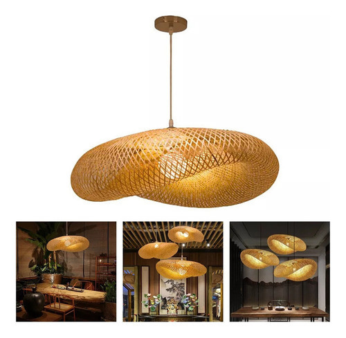 Luminária Pendente Led De Tecelagem De Bambu, Candelabro Sus - Imagem 2