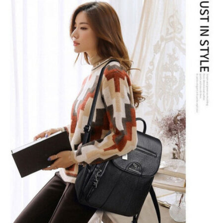Mochila Feminina De Couro Pu Vintage - Imagem 4
