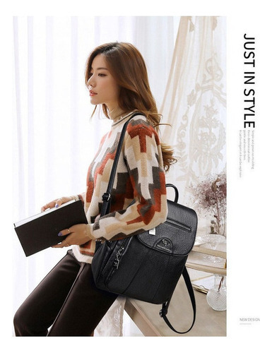 Mochila Feminina De Couro Pu Vintage - Imagem 4