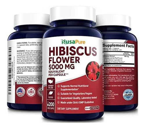 Flor De Hibisco Nusapure 5000 Mg 200 Cápsulas Vegetarianas - Imagem 4