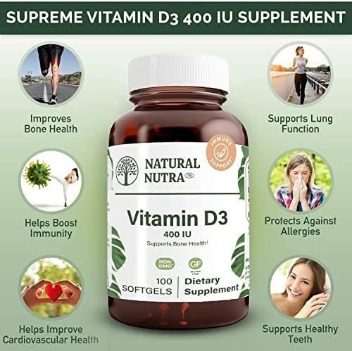 Natural Nutra Supreme Vitamina D3 400 Ui Softgels, Suporte I - Imagem 2