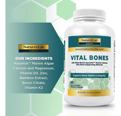 Natures Lab, Gold Vital Bones Com Aquamin Cálcio À Base De - Imagem 2