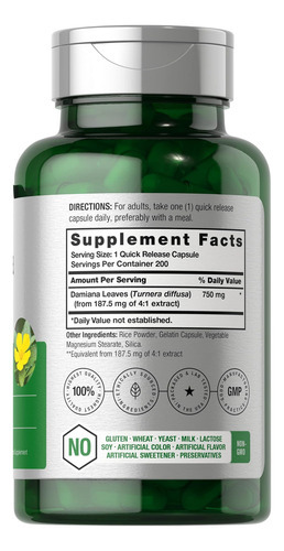 Horbäach Folha De Damiana 750mg | 200 Cápsulas | Turnera Dif