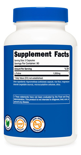Suplemento Nutricost L-prolina 1000 Mg 180 Cápsulas - Imagem 7