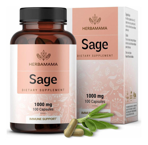 Cápsulas De Sálvia Herbamama - 1000 Mg Cápsulas De Suporte D