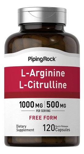 Piping Rock Complexo L-arginina L-citrulina 1000mg | 120 Cáp