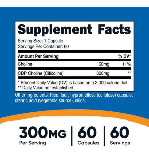 Suplemento Nutricost Cdp Colina (citicolina) 300 Mg 60 Cápsu - Imagem 3