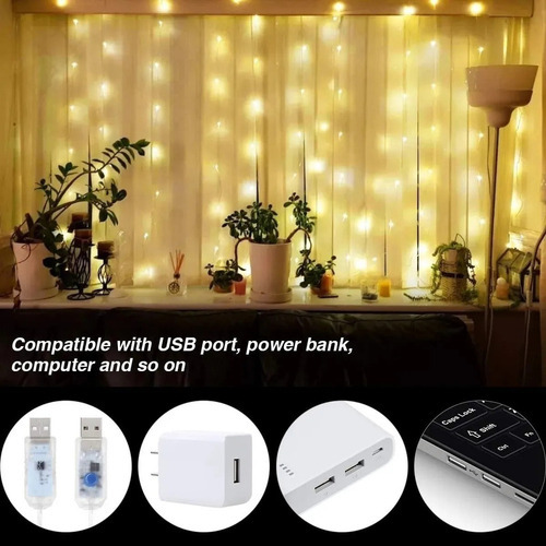Cortina De Luz Led De Decoração Com Controle Remoto 3x3m - Imagem 2