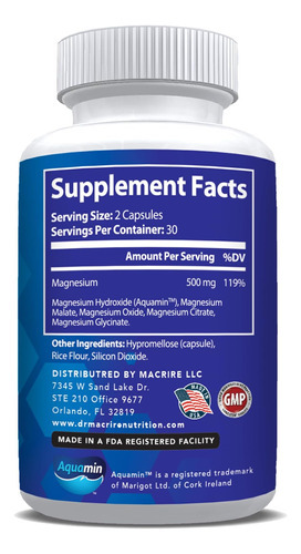 Dr. Complexo De Magnésio Macrire Nutrition 500 Mg, Citrato D - Imagem 2