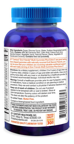 21st Century Zoo Friends Multi Gummies Plus Extra C, Sabores - Imagem 7