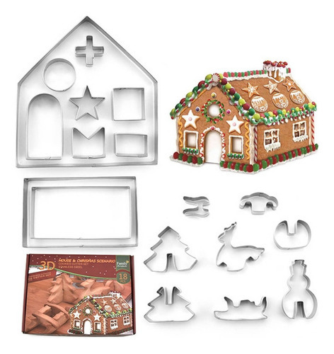 Cortador Biscoito Natal Casa 3d Moldes Cortadores Inox Pasta