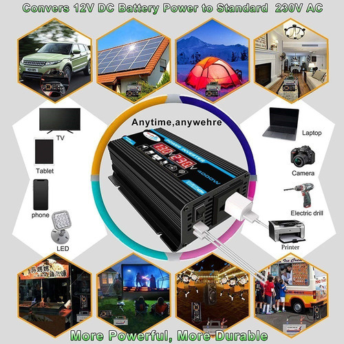 Inversor Carro Digital Inteligente 2 Usb 12v A 220v 4000w - Imagem 5