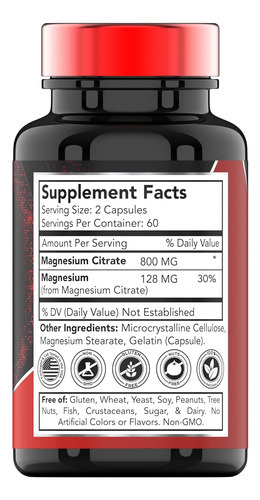 Citrato De Magnésio 800 Mg - 120 Cápsulas | Suprimento De Do - Imagem 2