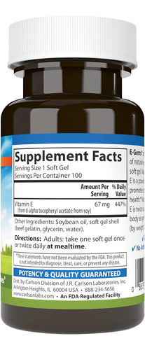 Carlson - E-gems, 100 Ui (67 Mg), Vitamina E De Fonte Natura - Imagem 2