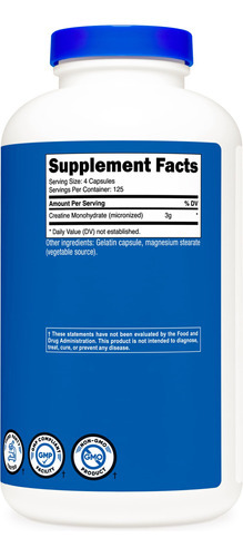 Suplemento Nutricost Creatina Monohidratada 3.000 Mg 500 Cáp - Imagem 6
