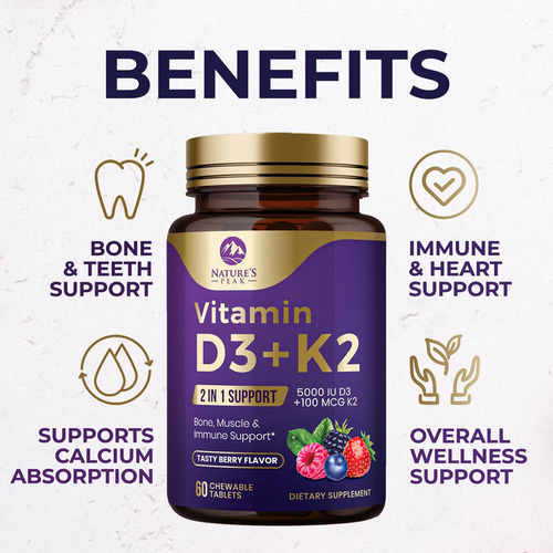 Vitamina D3 K2, 5000 Ui (125 Mcg) Vitamina D-3 Plus K-2 (mk- - Imagem 3
