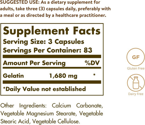 Solgar Gelatina 1680 Mg, 250 Cápsulas - Gelatina Natural - S - Imagem 2