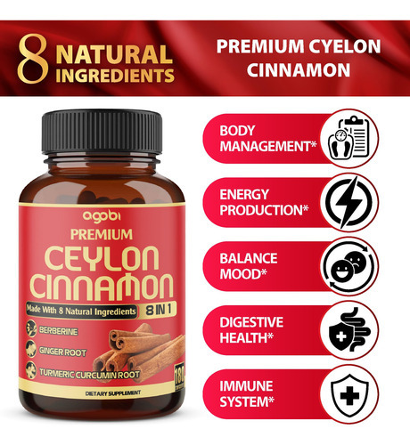 Suplemento Agobi Ceylon Canela Com Berberina 5400 Mg 180 Cáp - Imagem 3