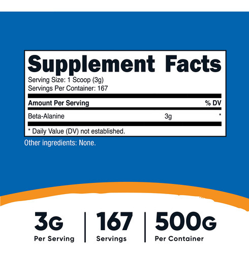 Suplemento Nutricost Beta Alanina Em Pó 500g Sem Glúten - Imagem 2
