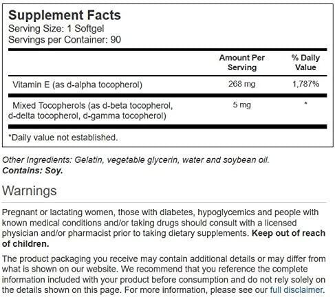 Vitamina E Vitacost Natural 268 Mg 90 Cápsulas - Imagem 2