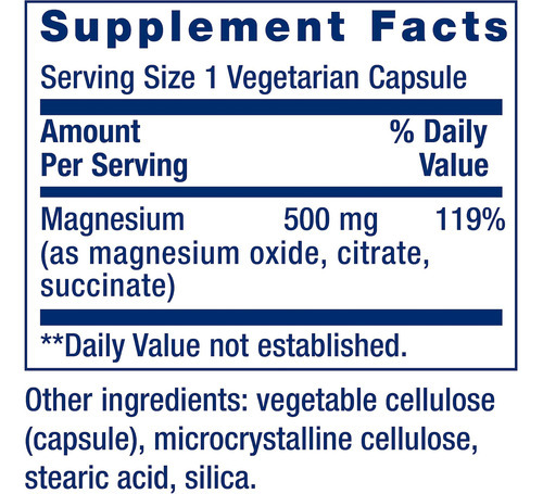 Life Extension Cápsulas De Magnésio, 500 Mg, Óxido De Magnés - Imagem 2