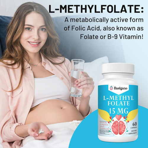 Basigano L Metilfolato 15mg (5-mthf) - Ácido Fólico Ativo Co - Imagem 3