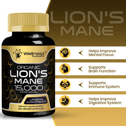 Cápsulas De Suplemento Lions Mane - Contagem De 120 - Suplem - Imagem 3