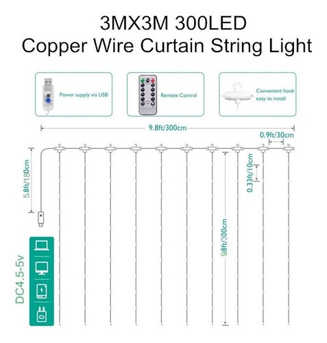 Cortina Led Decorativa Luz Branca De Controle Remoto 3x3m - Imagem 10