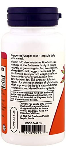 Now Vitamina B-2 (riboflavina) 100 Mg, 100 Cápsulas (pacote) - Imagem 3