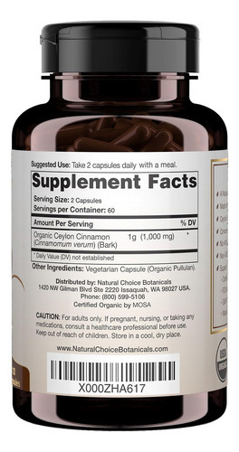 Suplemento Natural Choice Botanicals Ceylon Canela 1000mg - Imagem 5