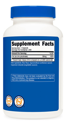 Suplemento Nutricost Picolinato De Zinco 50 Mg 240 Cápsulas - Imagem 6