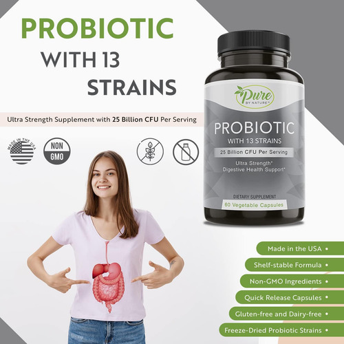 Probióticos Estáveis ??de Prateleira Pure By Nature Para Hom - Imagem 5