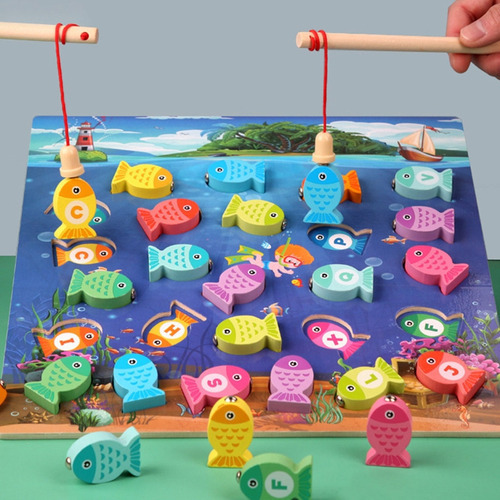 Brinquedo De Pesca Magnético Cognitivo Com Alfabeto De Madei - Imagem 3